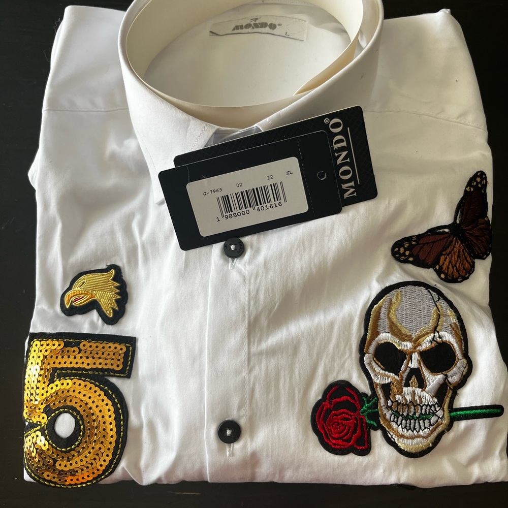 MONDO Menswear Embroidered Patch Button-Down Shirt - Size XL